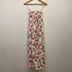La Maregold Sammy White Pink Floral Smocked Resort Romantic Maxi Dress Small